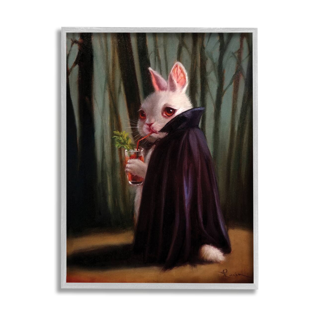 Stupell Industries Vampire Rabbit Drinking Bloody Mary Dark Forest Framed Wall Art